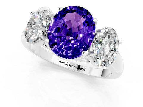 White gold Three-Stone Oval Cut Tanzanite Engagement Ring with Prong Setting_1