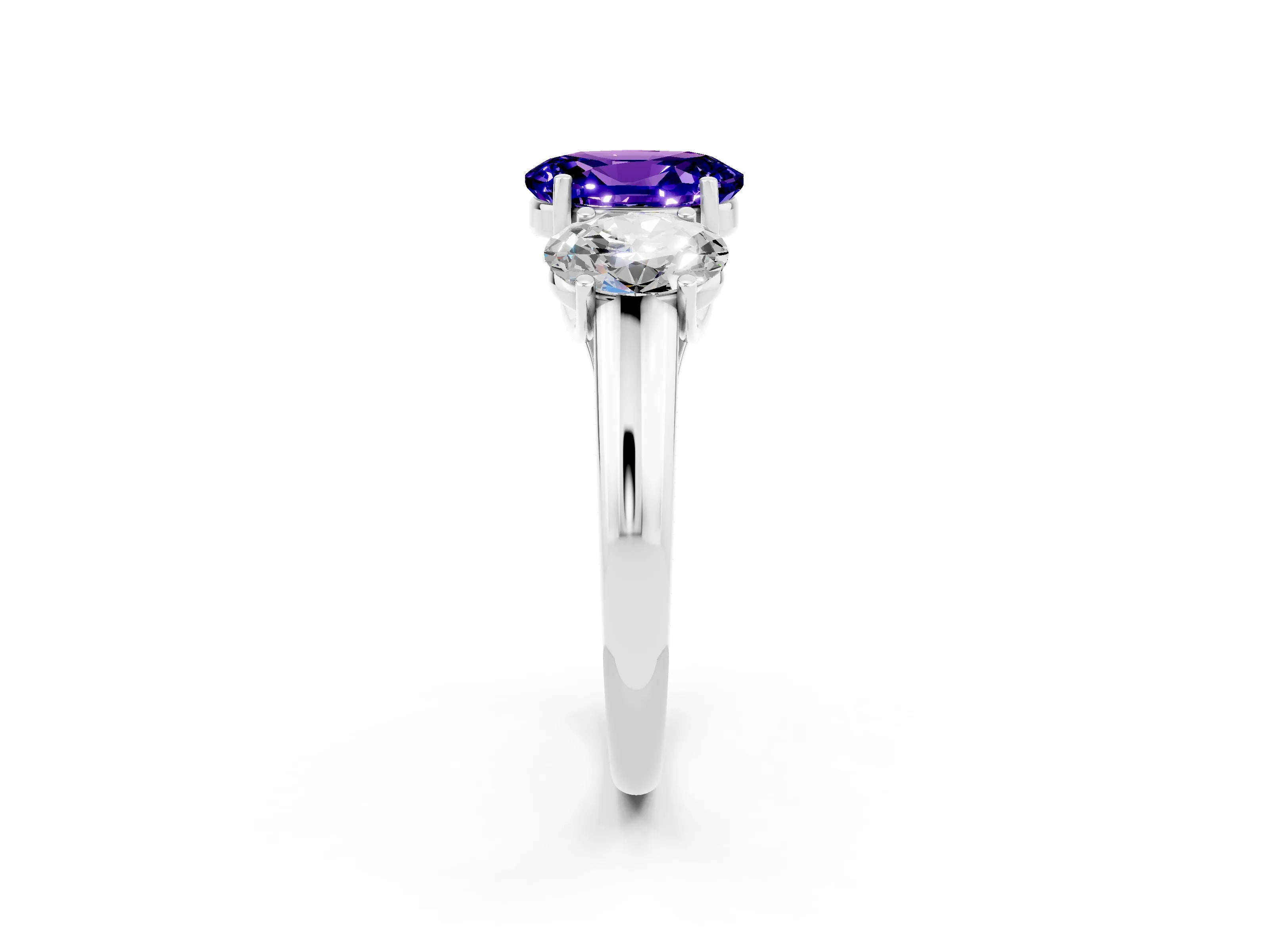 White gold Three-Stone Oval Cut Tanzanite Engagement Ring with Prong Setting_2