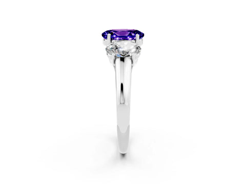 White gold Three-Stone Oval Cut Tanzanite Engagement Ring with Prong Setting_2