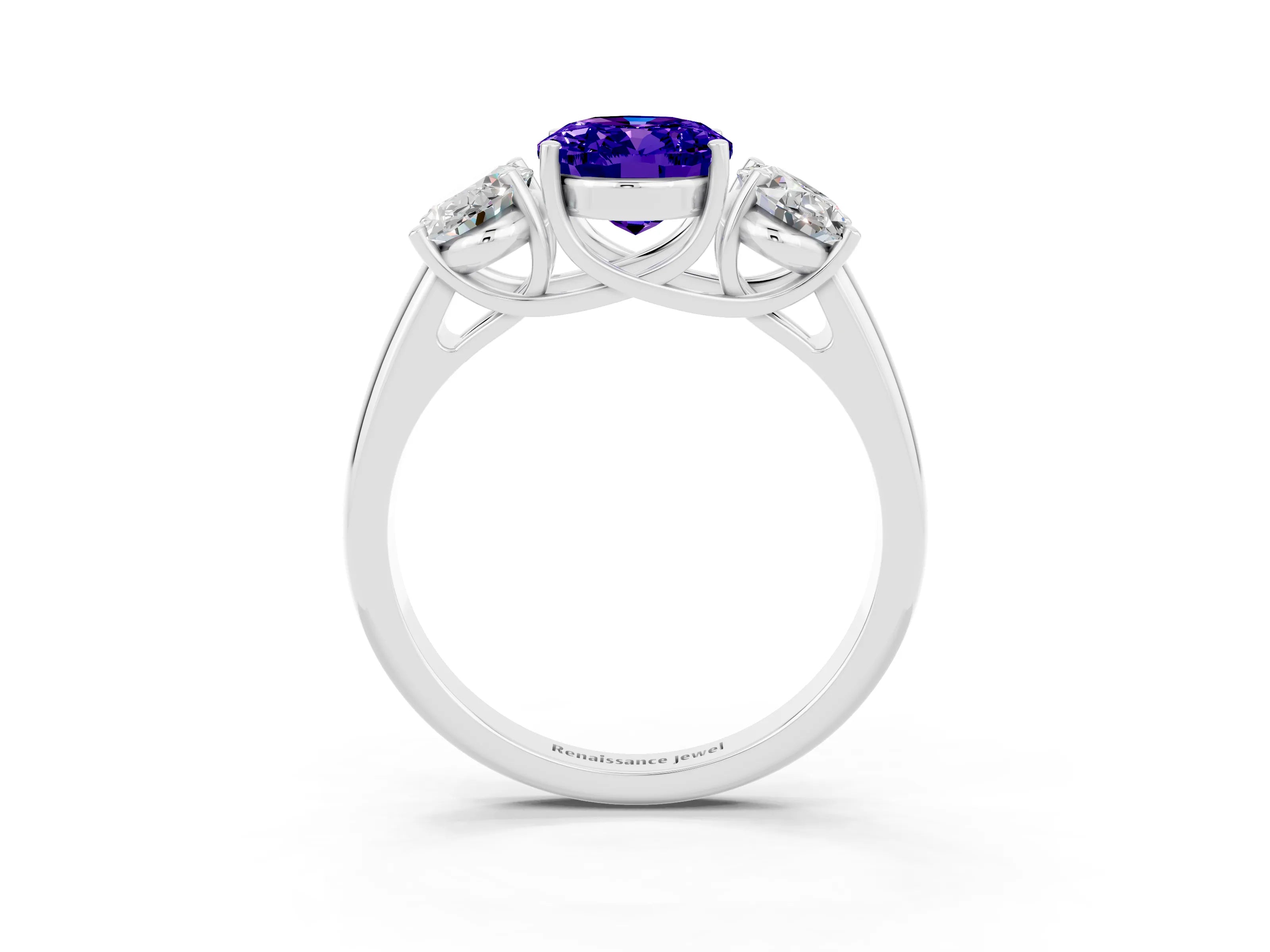 White gold Three-Stone Oval Cut Tanzanite Engagement Ring with Prong Setting_3