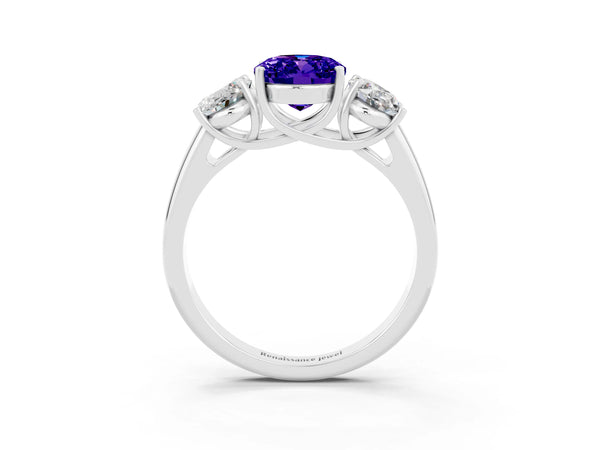 White gold Three-Stone Oval Cut Tanzanite Engagement Ring with Prong Setting
