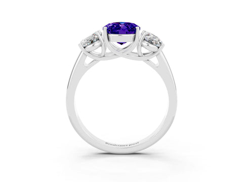 White gold Three-Stone Oval Cut Tanzanite Engagement Ring with Prong Setting_3