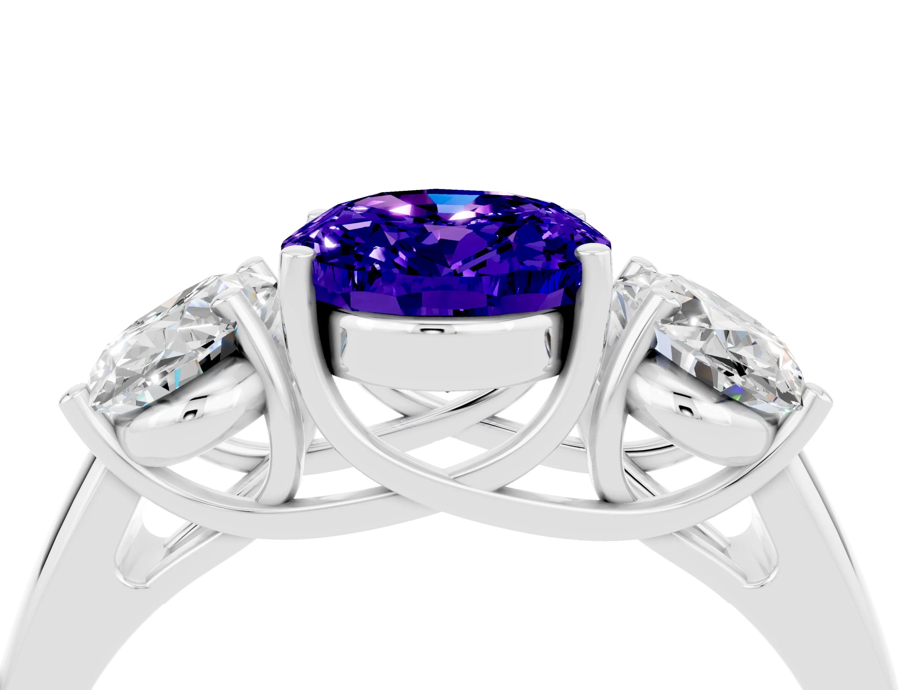 White gold Three-Stone Oval Cut Tanzanite Engagement Ring with Prong Setting_4
