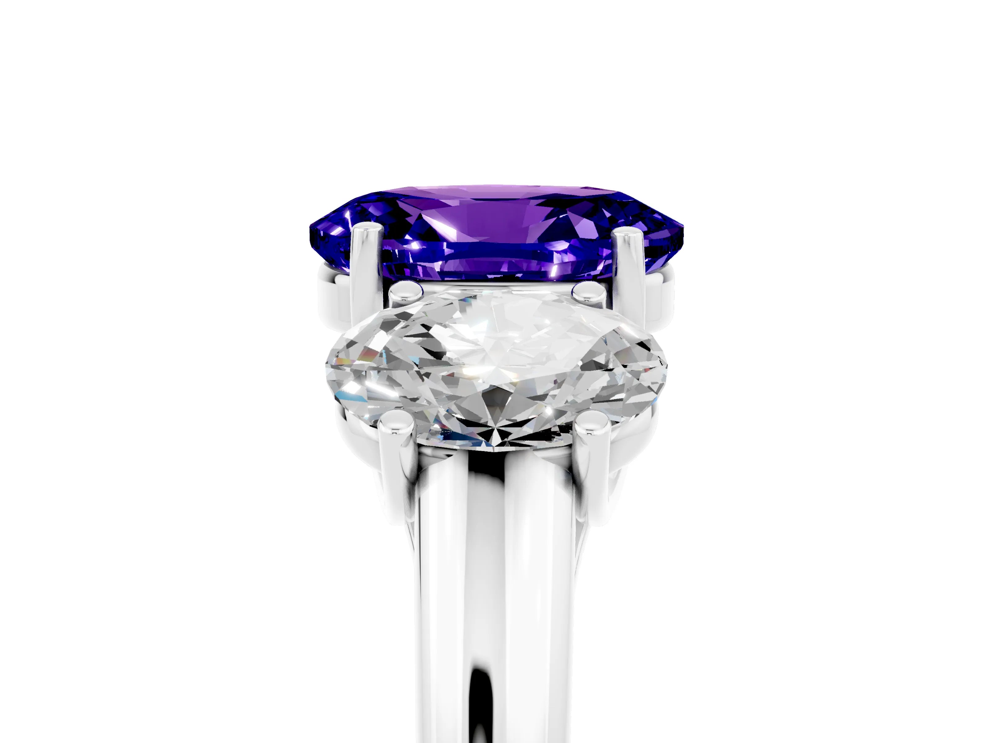 White gold Three-Stone Oval Cut Tanzanite Engagement Ring with Prong Setting_5