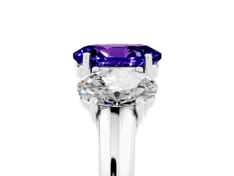 White gold Three-Stone Oval Cut Tanzanite Engagement Ring with Prong Setting_5