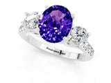 White gold Three-Stone Oval Cut Tanzanite Pavé Band with Four-Prong Setting_1