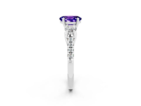 White gold Three-Stone Oval Cut Tanzanite Pavé Band with Four-Prong Setting_2