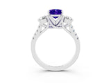 White gold Three-Stone Oval Cut Tanzanite Pavé Band with Four-Prong Setting_3