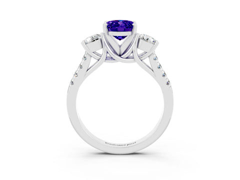White gold Three-Stone Oval Cut Tanzanite Pavé Band with Four-Prong Setting_3