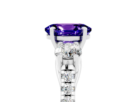 White gold Three-Stone Oval Cut Tanzanite Pavé Band with Four-Prong Setting_5