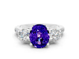 White gold Three-Stone Oval Cut Tanzanite Pavé Band with Four-Prong Setting