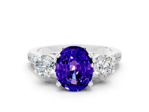 White gold Three-Stone Oval Cut Tanzanite Pavé Band with Four-Prong Setting