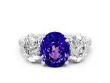 White gold Three-Stone Oval Cut Tanzanite Ring with Pavé Band and Prong Setting_12