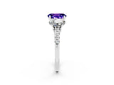 White gold Three-Stone Oval Cut Tanzanite Ring with Pavé Band and Prong Setting_14