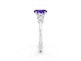 White gold Three-Stone Oval Cut Tanzanite Ring with Pear Side Stones and Four-Prong Setting_2