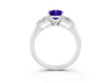 White gold Three-Stone Oval Cut Tanzanite Ring with Pear Side Stones and Four-Prong Setting_3