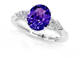 White gold Three-Stone Oval Cut Tanzanite Ring with Pear  Side Stones in Four-Prong Setting_13