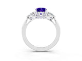 White gold Three-Stone Oval Cut Tanzanite Ring with Pear  Side Stones in Four-Prong Setting_15