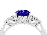 White gold Three-Stone Oval Cut Tanzanite Ring with Pear  Side Stones in Four-Prong Setting_16