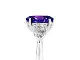 White gold Three-Stone Oval Cut Tanzanite Ring with Pear  Side Stones in Four-Prong Setting_17
