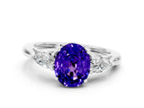 White gold Three-Stone Oval Cut Tanzanite Ring with Pear  Side Stones in Four-Prong Setting_48