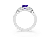 White gold Three-Stone Oval Cut Tanzanite Ring with Pear  Side Stones in Four-Prong Setting_51