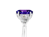 White gold Three-Stone Oval Cut Tanzanite Ring with Pear  Side Stones in Four-Prong Setting_53