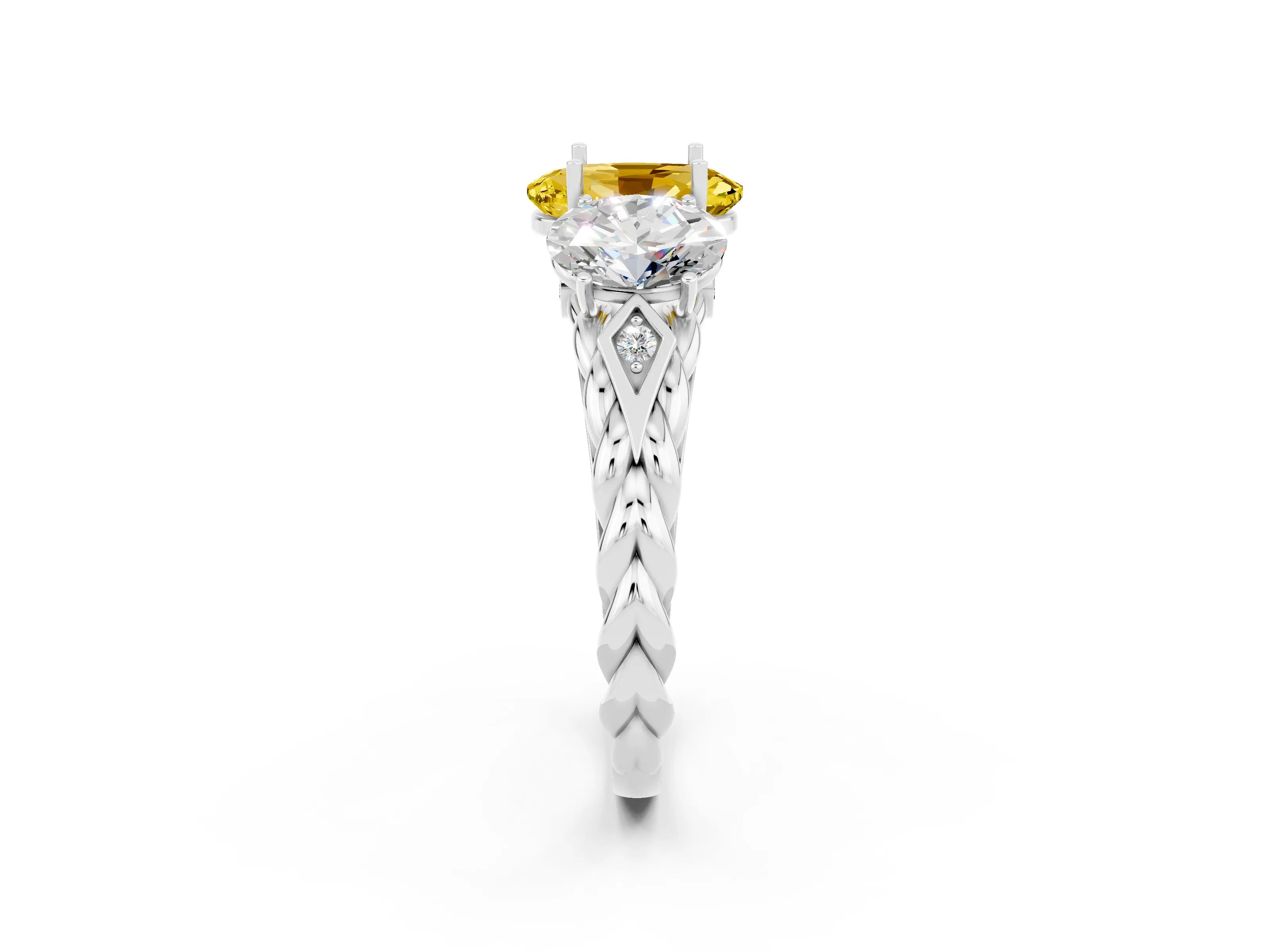 White gold Three-Stone Oval Cut Yellow Sapphire Braided Band Ring with Four-Prong Setting_38