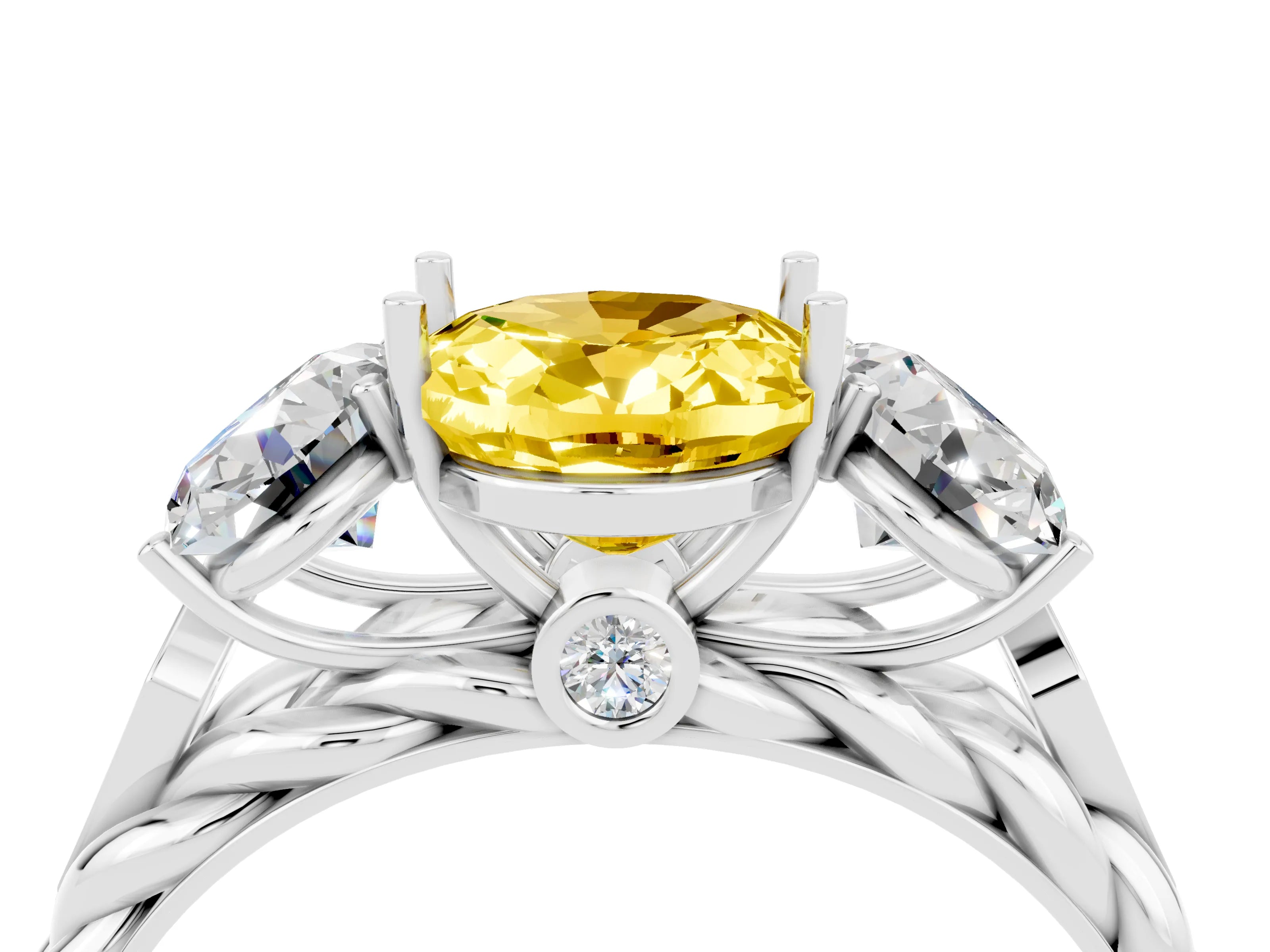 White gold Three-Stone Oval Cut Yellow Sapphire Braided Band Ring with Four-Prong Setting_40