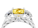 White gold Three-Stone Oval Cut Yellow Sapphire Braided Band Ring with Four-Prong Setting_40