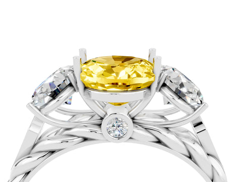 White gold Three-Stone Oval Cut Yellow Sapphire Braided Band Ring with Four-Prong Setting_40