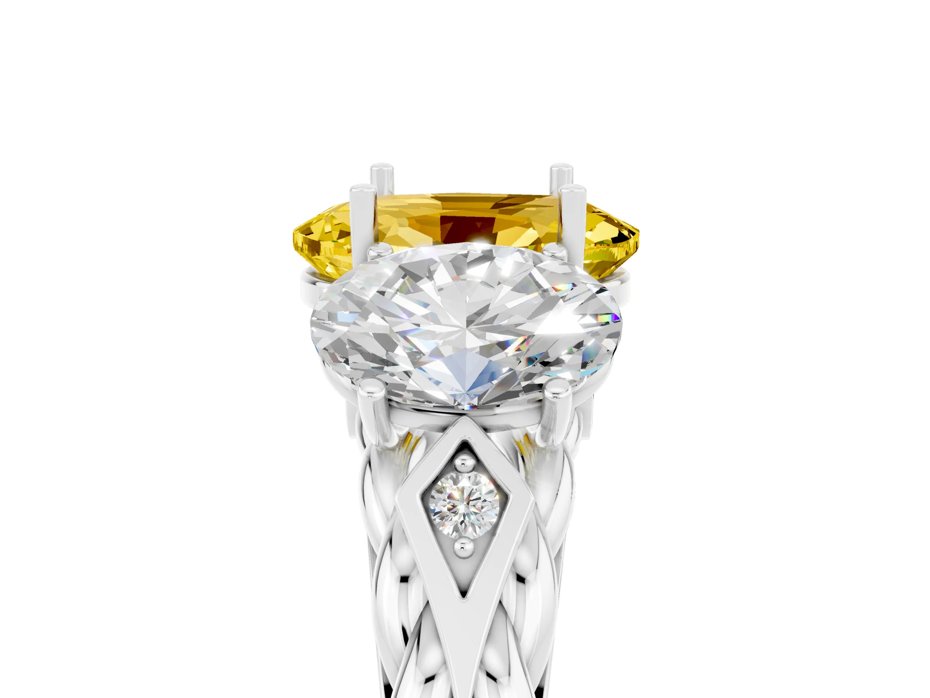 White gold Three-Stone Oval Cut Yellow Sapphire Braided Band Ring with Four-Prong Setting_41