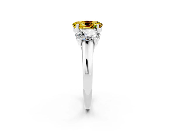 Platinum Three-Stone Oval Cut Yellow Sapphire Engagement Ring with Prong Setting