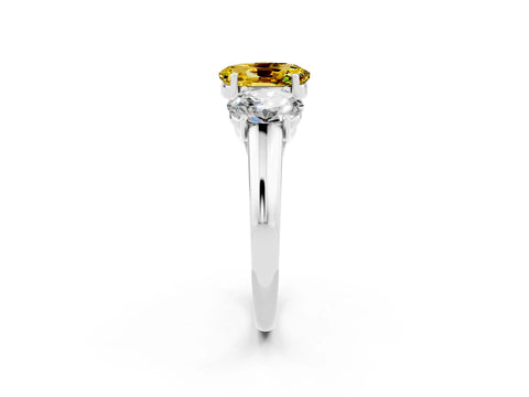 White gold Three-Stone Oval Cut Yellow Sapphire Engagement Ring with Prong Setting_2