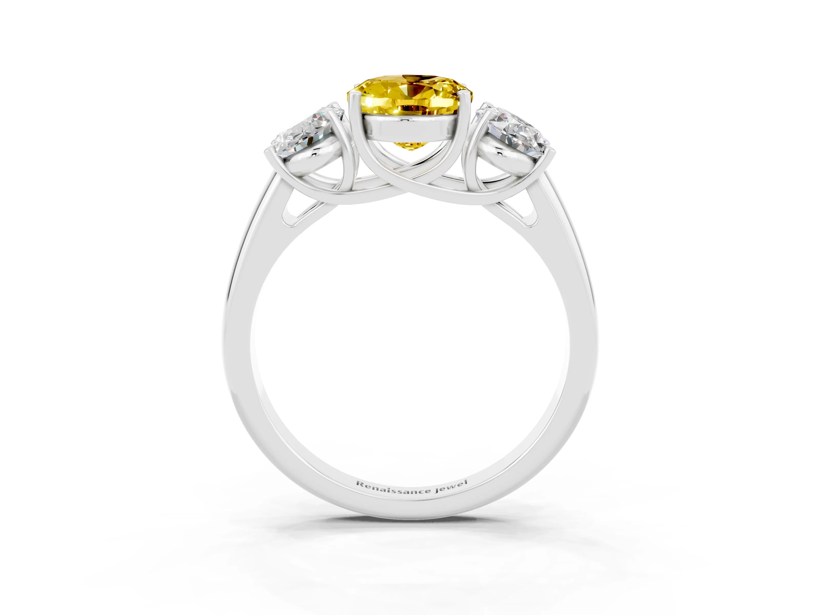 White gold Three-Stone Oval Cut Yellow Sapphire Engagement Ring with Prong Setting_3
