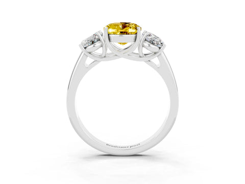 White gold Three-Stone Oval Cut Yellow Sapphire Engagement Ring with Prong Setting_3