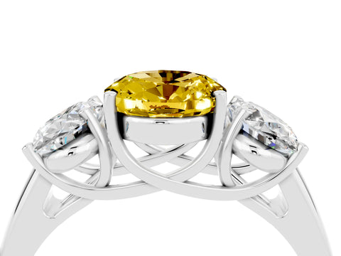White gold Three-Stone Oval Cut Yellow Sapphire Engagement Ring with Prong Setting_4