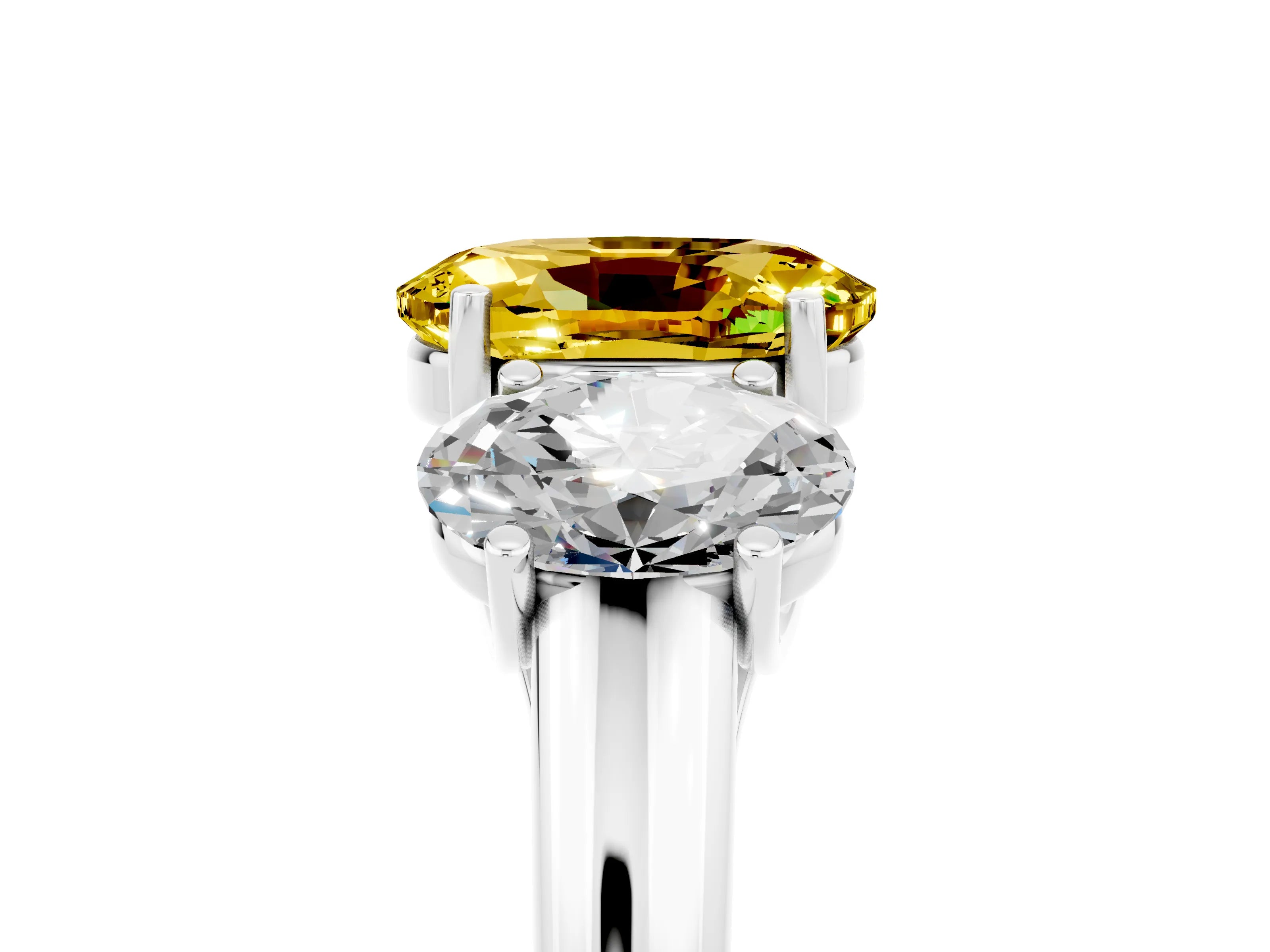 White gold Three-Stone Oval Cut Yellow Sapphire Engagement Ring with Prong Setting_5
