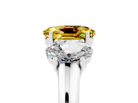 White gold Three-Stone Oval Cut Yellow Sapphire Engagement Ring with Prong Setting_5