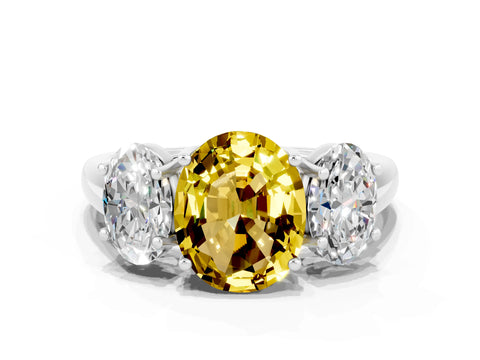 White gold Three-Stone Oval Cut Yellow Sapphire Engagement Ring with Prong Setting