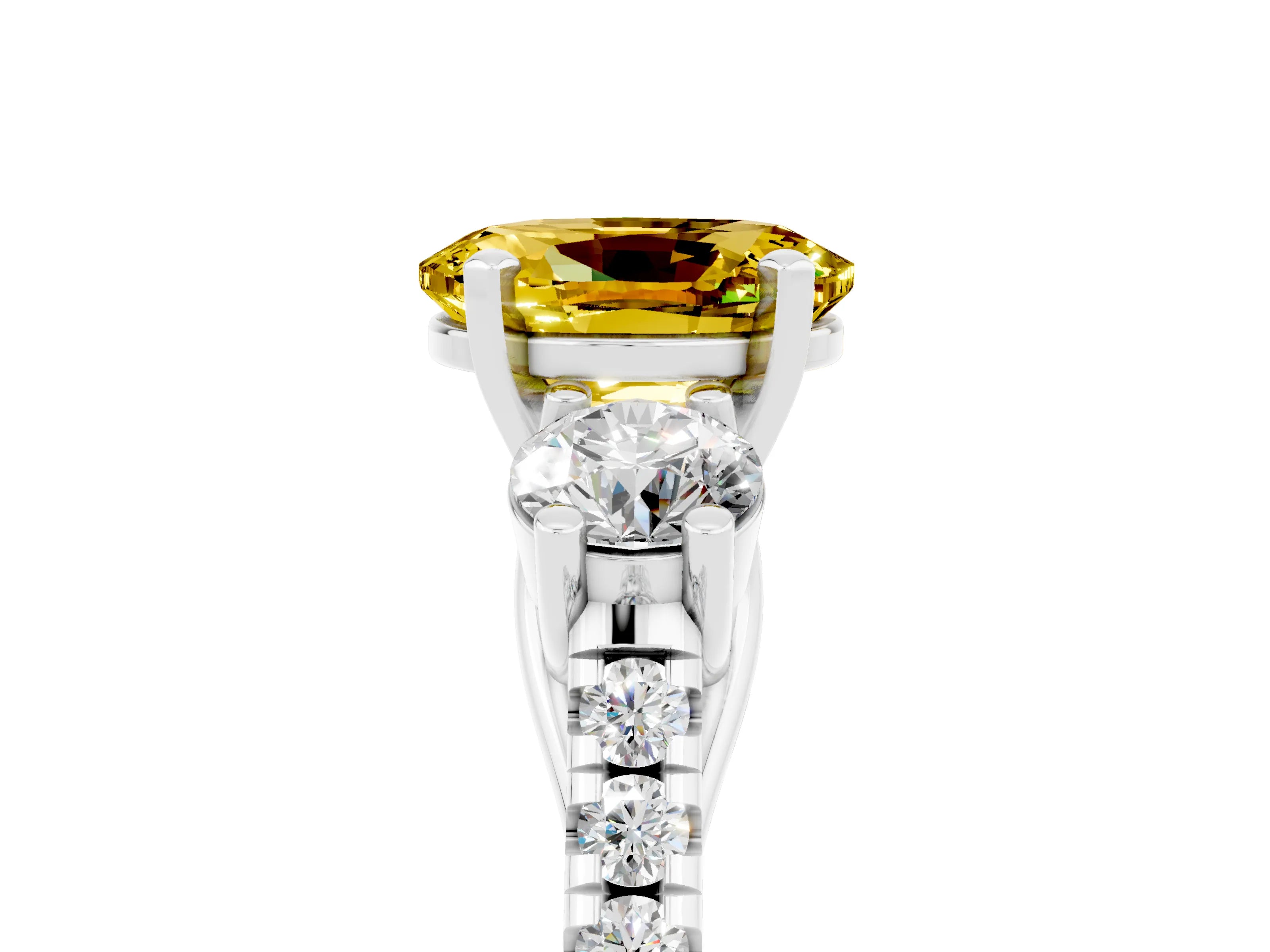 White gold Three-Stone Oval Cut Yellow Sapphire Pavé Band with Four-Prong Setting_29