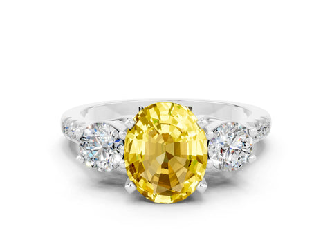 White gold Three-Stone Oval Cut Yellow Sapphire Pavé Band with Four-Prong Setting_36