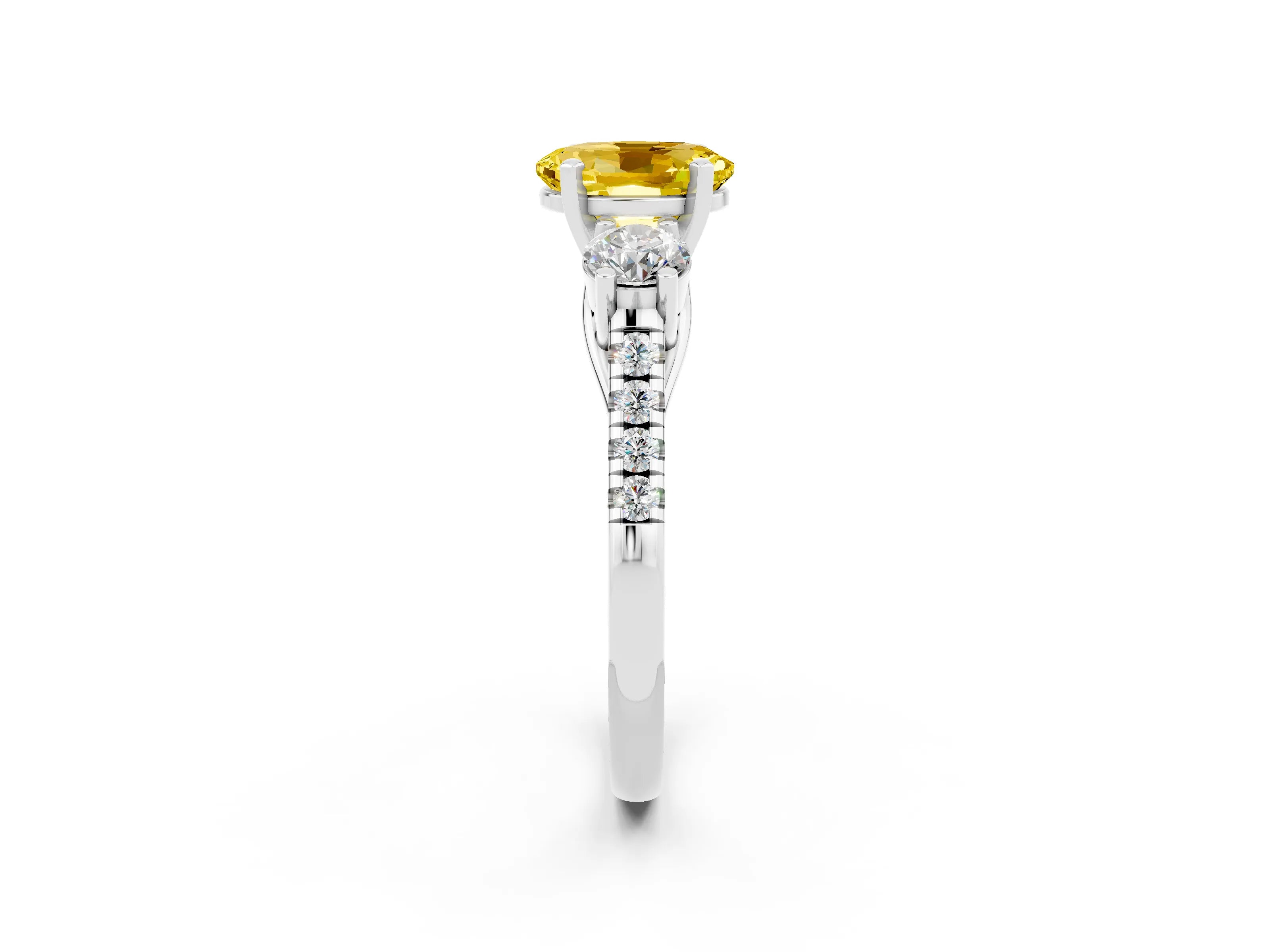 White gold Three-Stone Oval Cut Yellow Sapphire Pavé Band with Four-Prong Setting_38