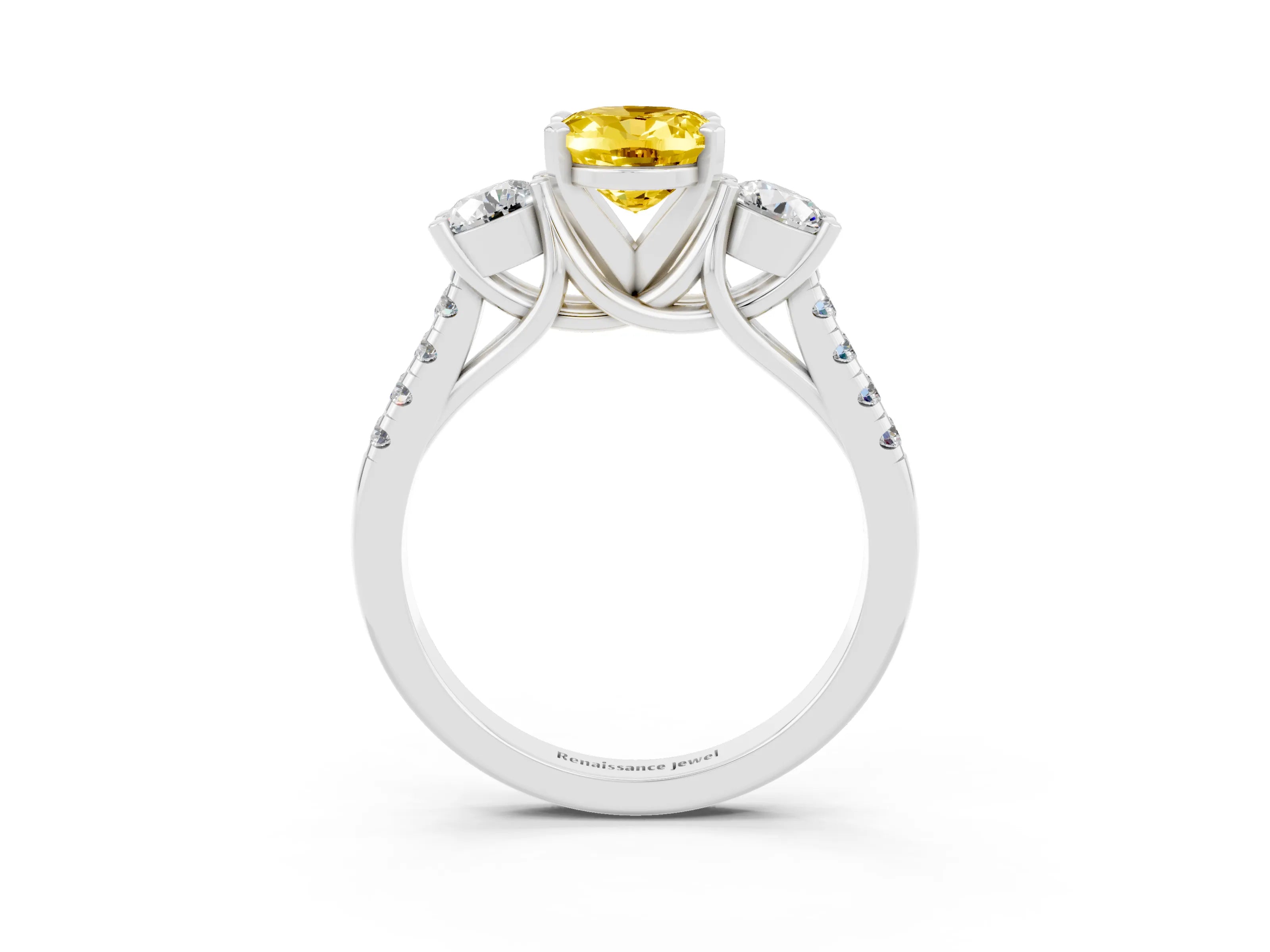 White gold Three-Stone Oval Cut Yellow Sapphire Pavé Band with Four-Prong Setting_39