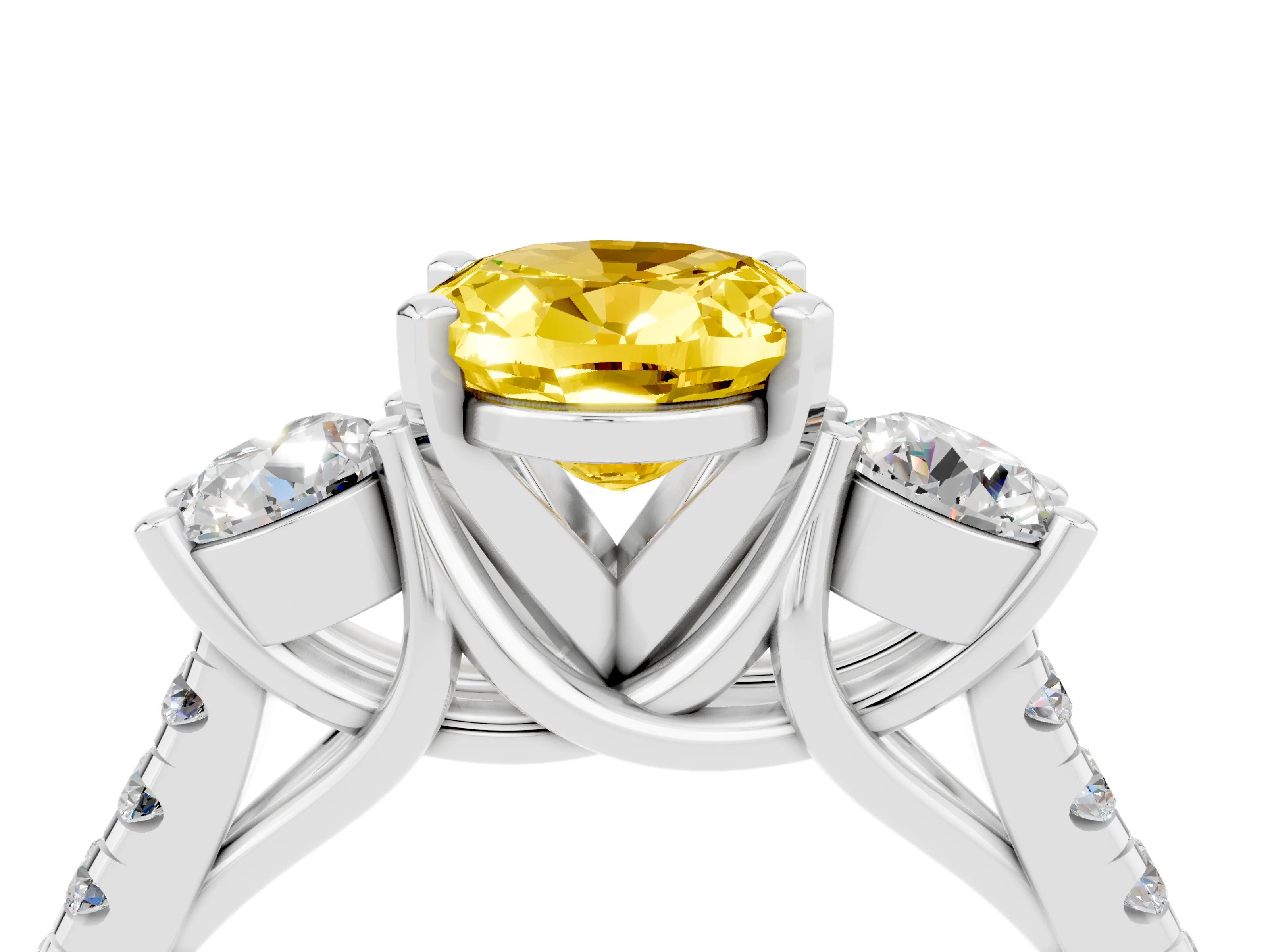 White gold Three-Stone Oval Cut Yellow Sapphire Pavé Band with Four-Prong Setting_40