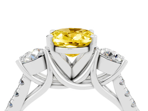 White gold Three-Stone Oval Cut Yellow Sapphire Pavé Band with Four-Prong Setting_40