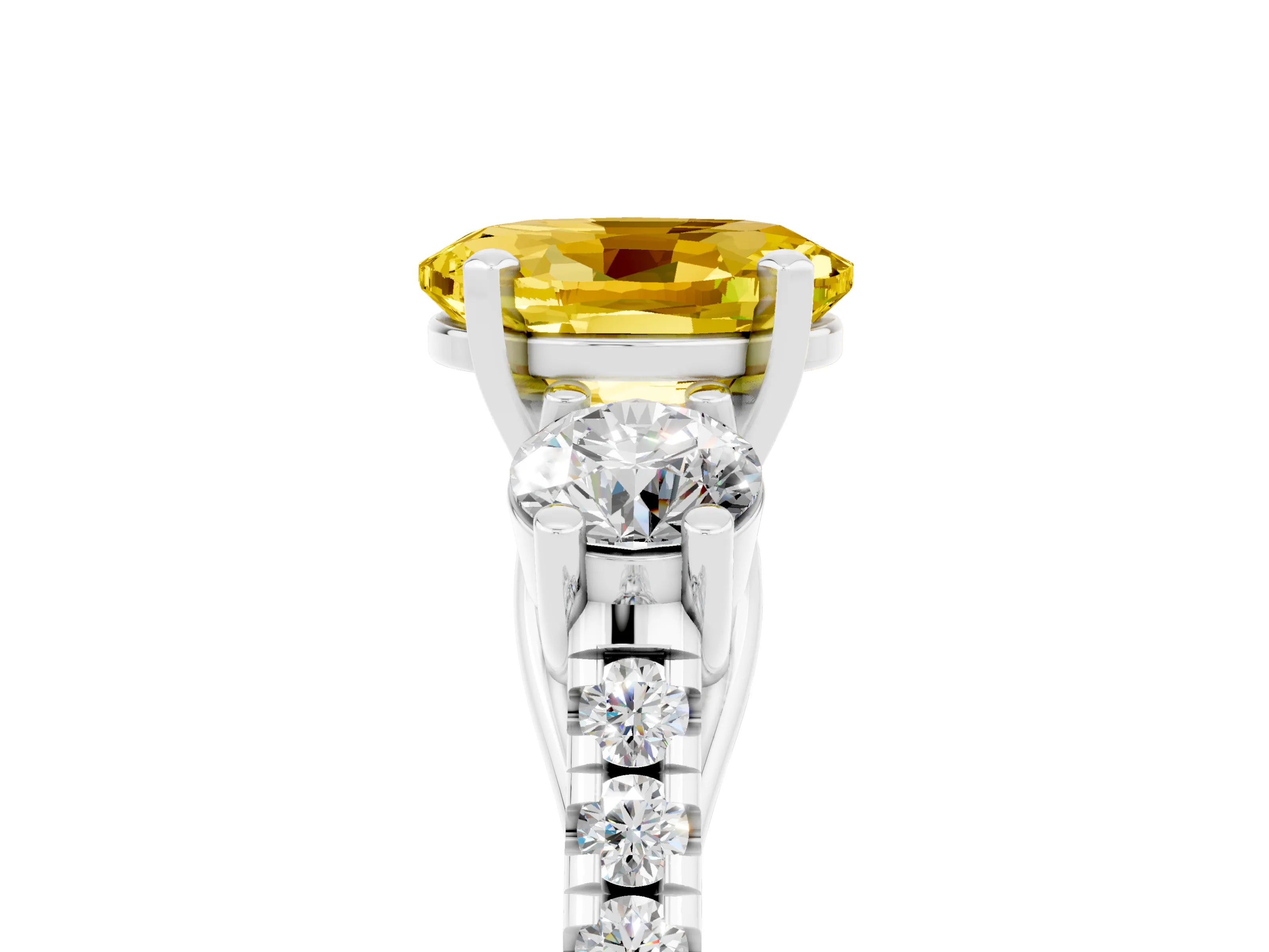 White gold Three-Stone Oval Cut Yellow Sapphire Pavé Band with Four-Prong Setting_41