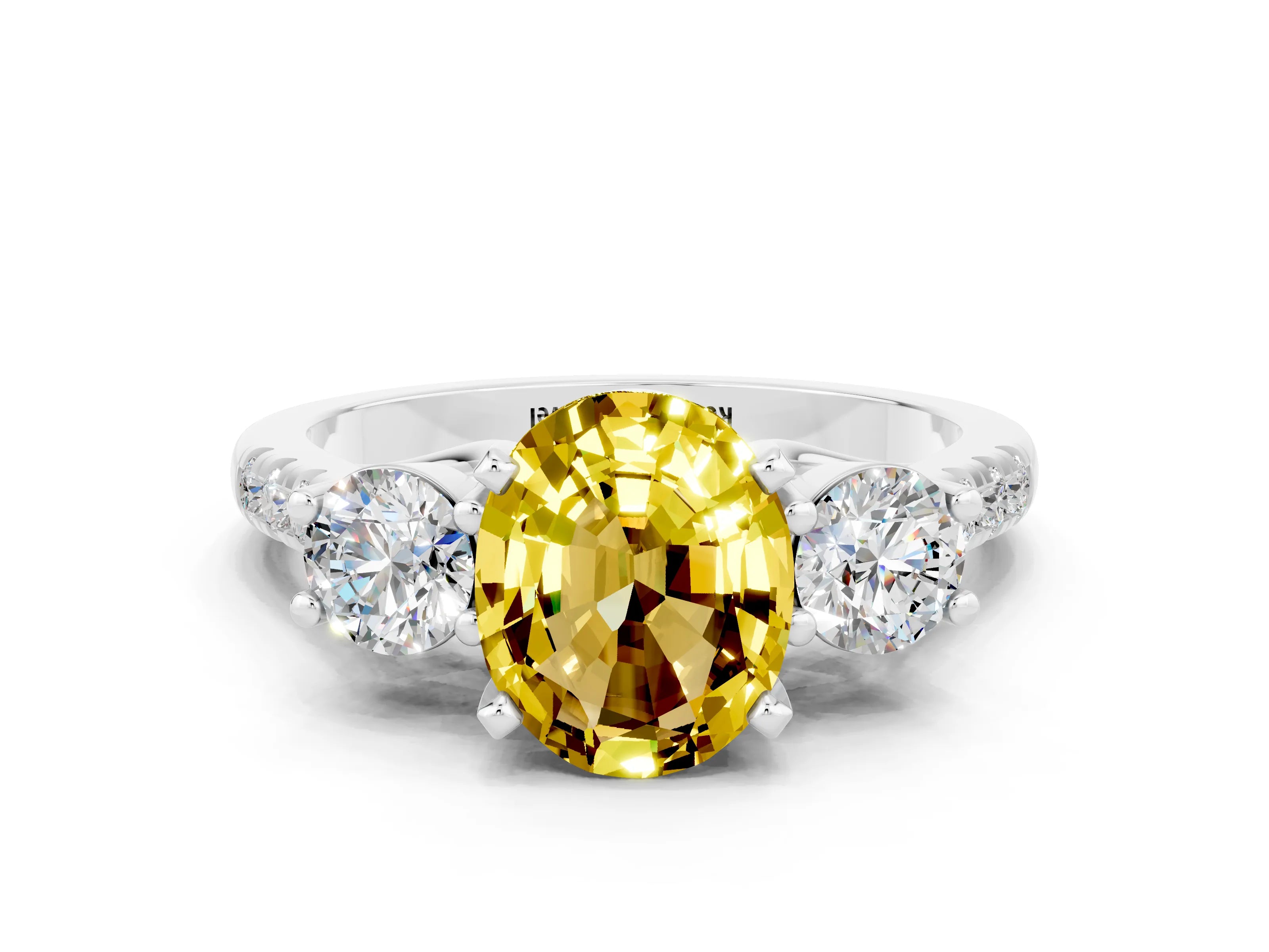 White gold Three-Stone Oval Cut Yellow Sapphire Pavé Band with Four-Prong Setting_47