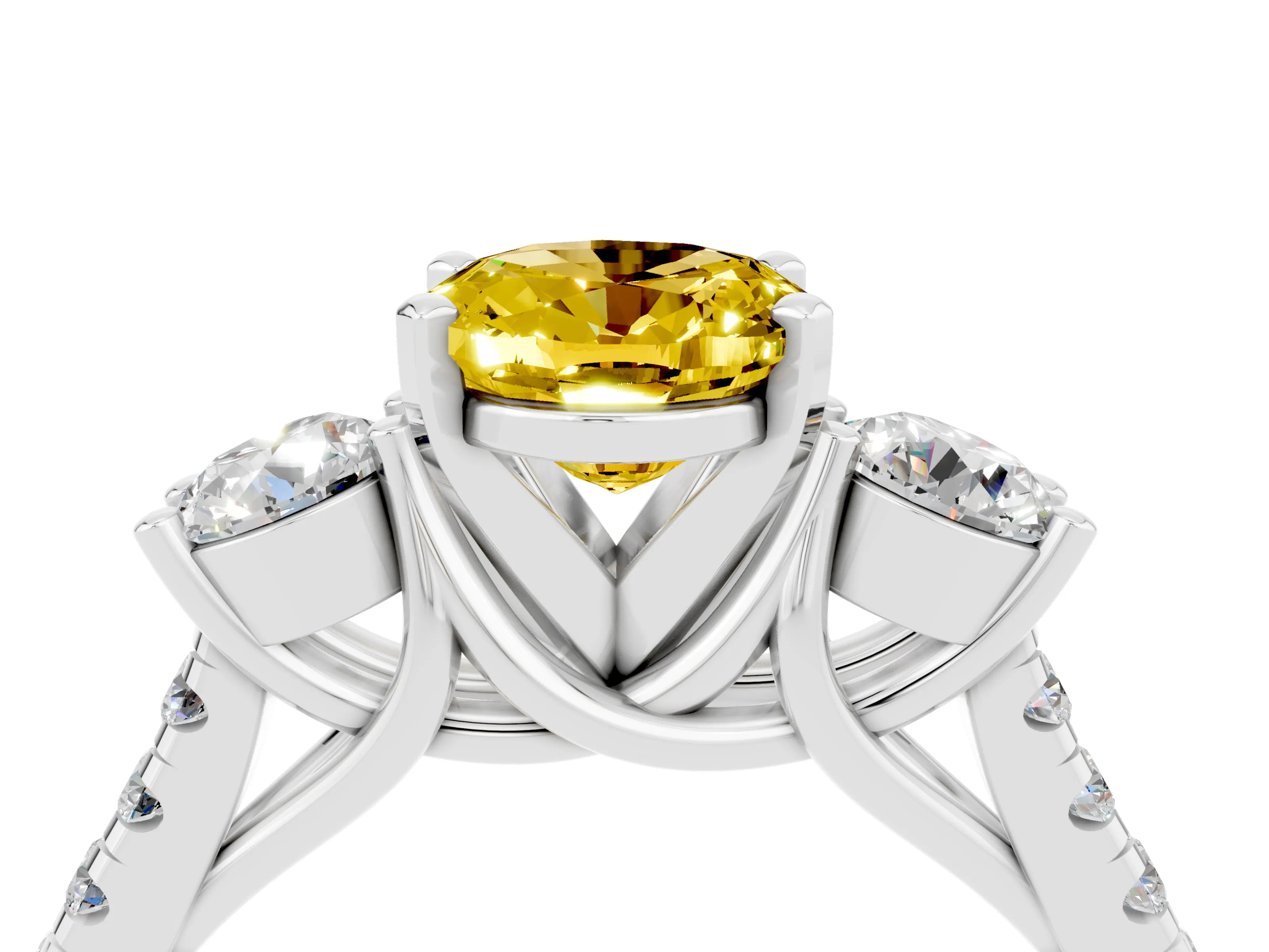 White gold Three-Stone Oval Cut Yellow Sapphire Pavé Band with Four-Prong Setting_52