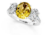 White gold Three-Stone Oval Cut Yellow Sapphire Ring with Pavé Band and Prong Setting_37